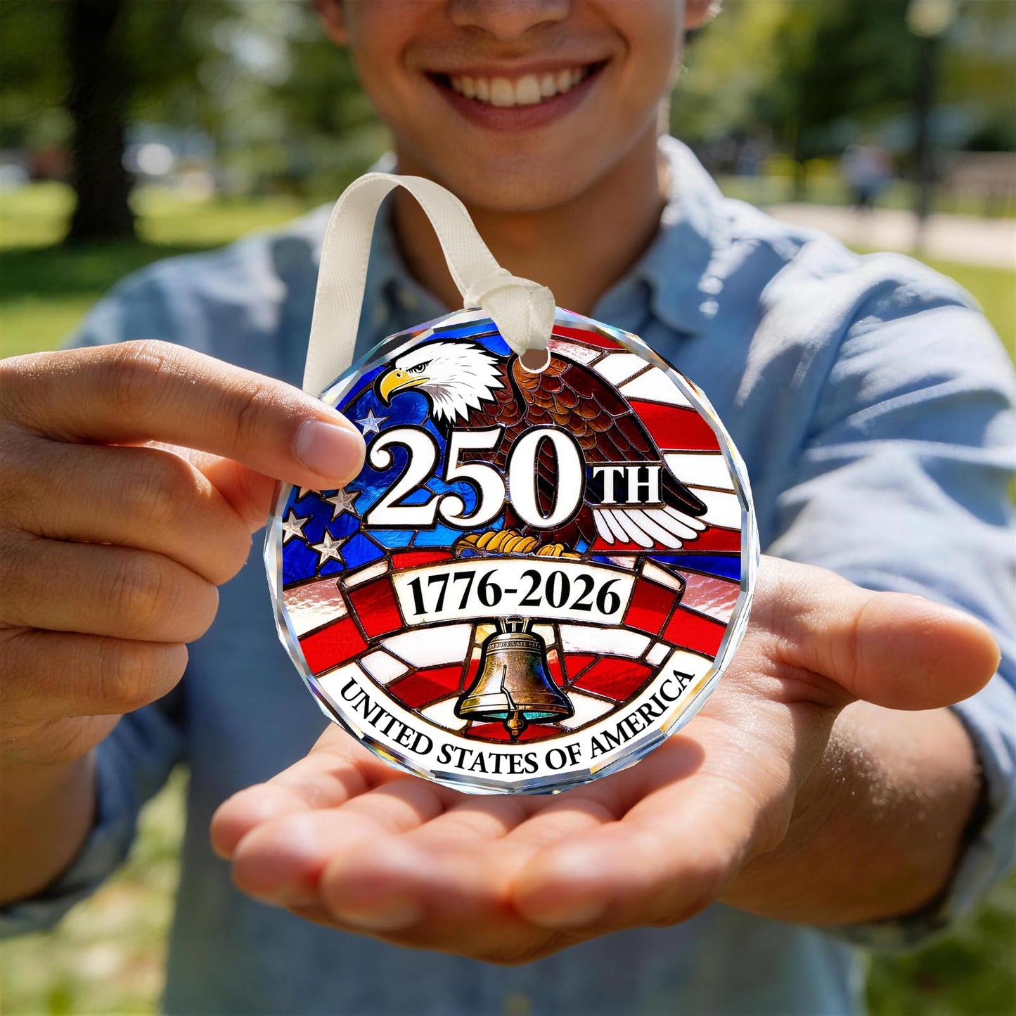America 250th Anniversary Ornament, America 250 Merchandise Crystal Glass Christmas Ornaments, Fourth of July Decorations, Independence Day Souvenir Gifts, Liberty Bell Keepsake