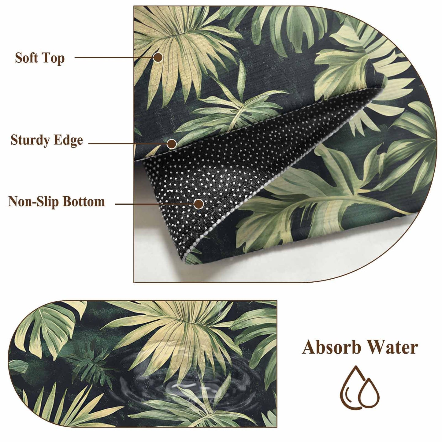 Palm Tree Leaves Entryway Rug 2x3 Area Rug Washable Indoor Doormat Small Bathroom Rugs Non-Slip Low Pile Accent Throw Rugs Summer Tropical Green Botanical Floor Carpet for Kitchen Bedroom Entrance