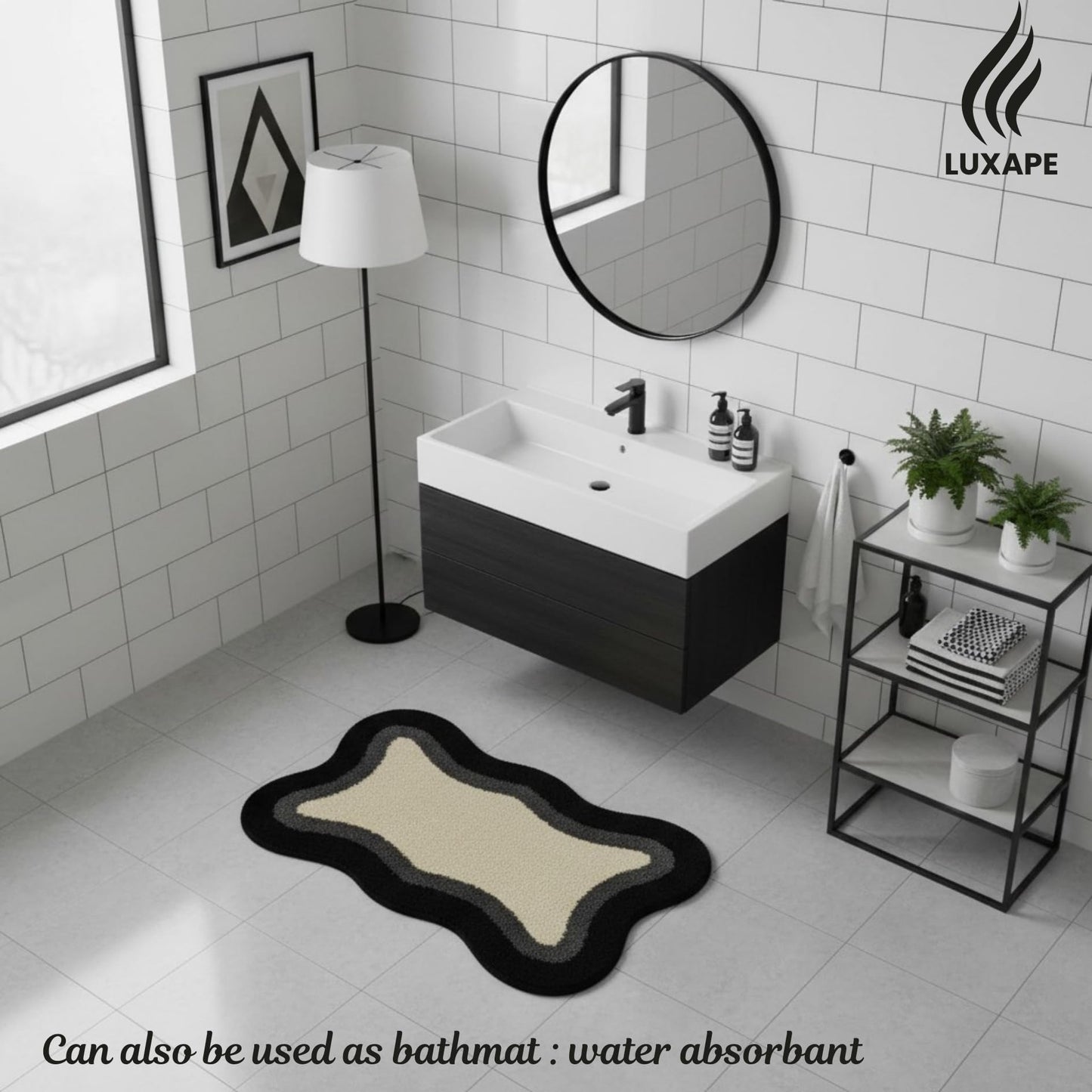 Luxape Cloud Rug - Black Fun Bathroom Decor - Irregular Shape - Handmade & Premium- 28in (70cm) - Hypebeast Room - Bathroom Bedroom, Children Bedroom - Aesthetic Room Decor Rugs