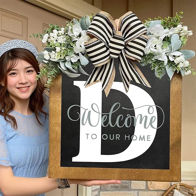16'' Personalized Last Name Welcome Sign, Door Wreaths for Front Door Outside, Spring Wreath for Front Door Decor, Farmhouse New Home Gifts for Home (D)