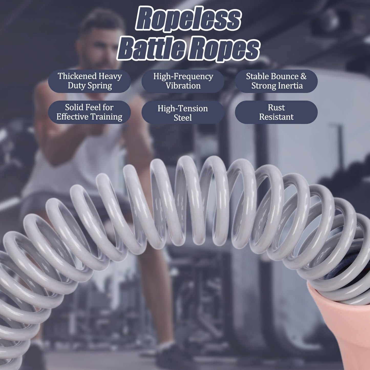 MOSHEEHDOR 2nd Gen Ropeless Battle Ropes for Home Gym, Heavy Duty Portable Cordless Battle Ropes with Integrated Spring (No Screws), Weighted Exercise Rope for Men & Women, HIIT Workout Equipment(Pink)