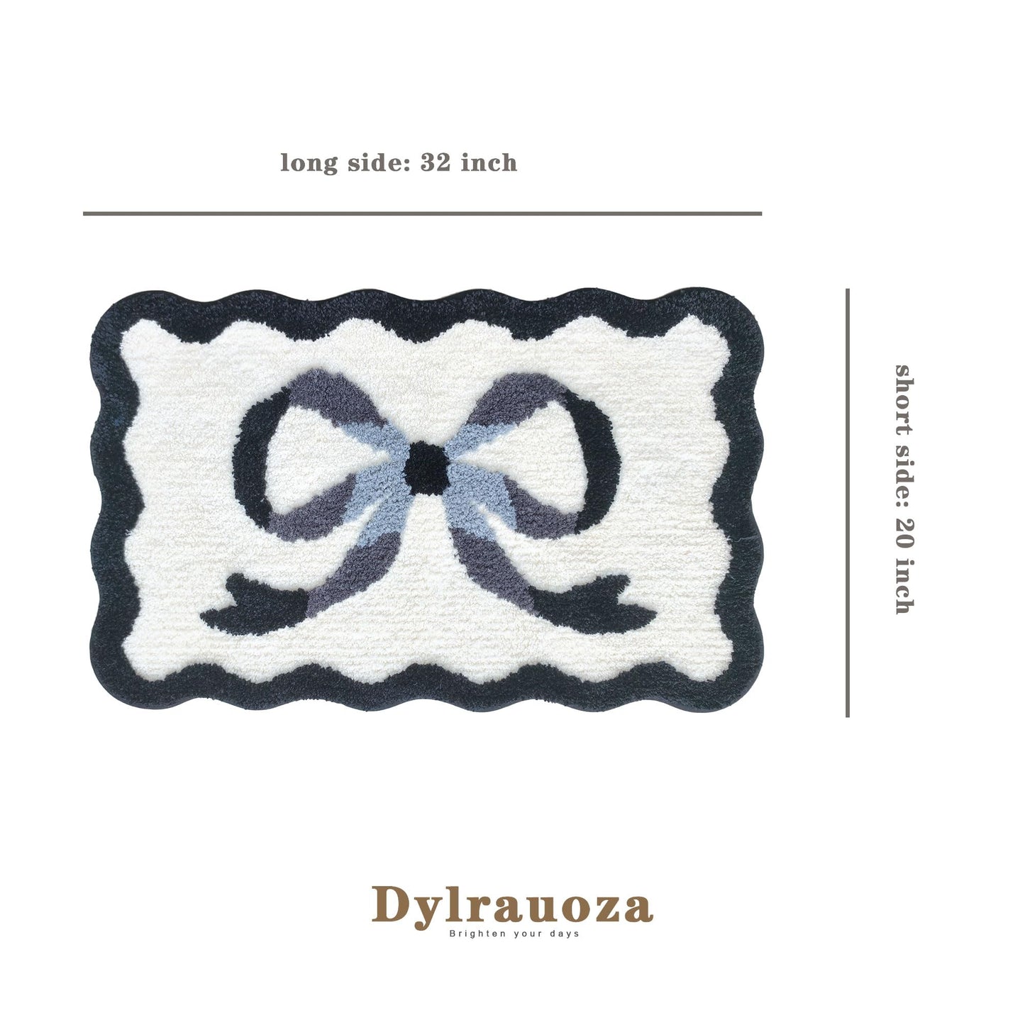 Dylrauoza Black Bow Bath Mat, 20" x 32" Scalloped Bath Rug for Bathroom, Black and White Bathroom Rug Cute, Non Slip Aesthetic Bath Mat, Machine Washable Water Absorbing Plush Rug