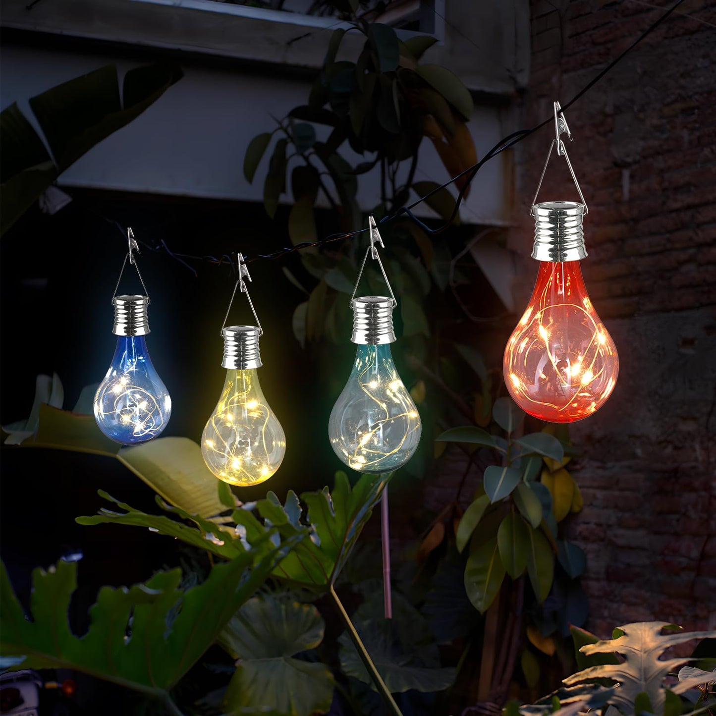 pearlstar Solar Light Bulbs Outdoor Waterproof Garden Camping Hanging LED Light Lamp Bulb Globe Hanging Lights for Home Yard Christmas Party Holiday Decorations (6 Pack-Solar Light Bulbs)
