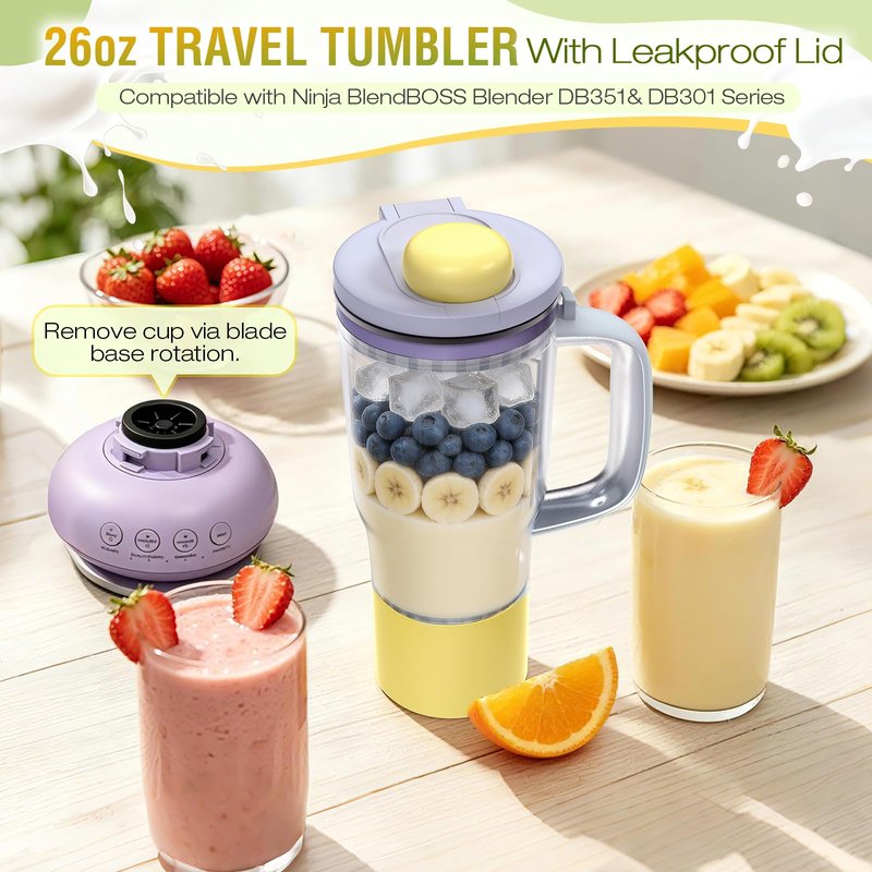 PQSGNYQ 26oz Travel Tumbler Replacement for Ninja BlendBOSS Blender (Blue)