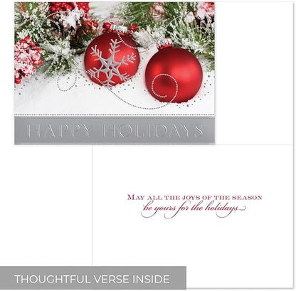 Masterpiece Holiday Ornament Sparkle Christmas Cards / 16 Boxed Holiday Card Set With Silver Foil Accents And Coordinating Envelopes / 5 5/8" x 7 7/8" Folded Winter Holidays Greeting Cards With Inside