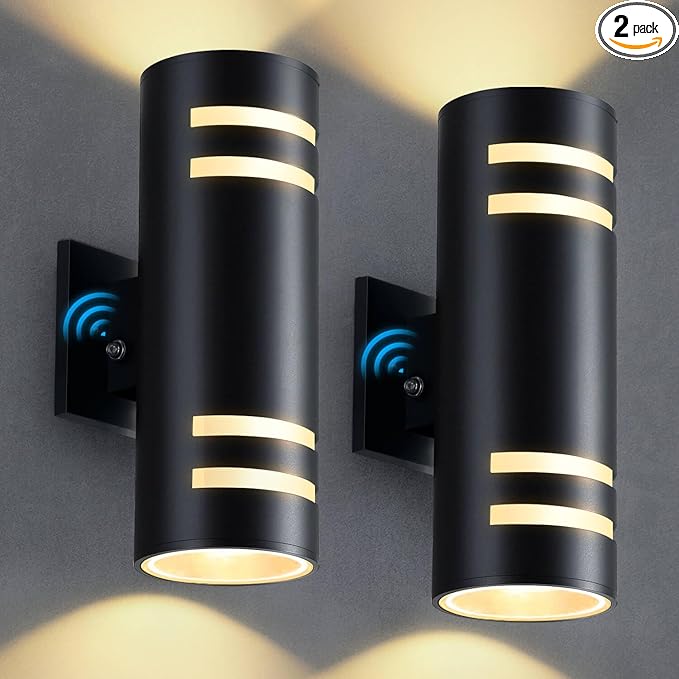 Dusk to Dawn Outdoor Lighting 2 Pack, Modern Outdoor Wall Lights Black Exterior Lighting Fixtures Wall Mount with E26 Base, Waterproof Outside Sconce Lights for House Porch, Bulbs Include