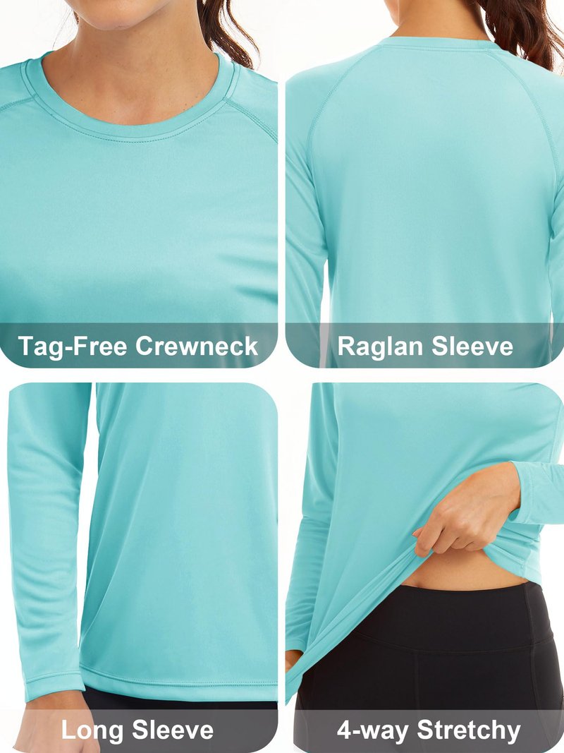 Sun Protection Shirts for Women Long Sleeve Shirts for Women Athletic Shirts Performance Shirts Fishing Shirts for Women Rashguard Tee Light Blue
