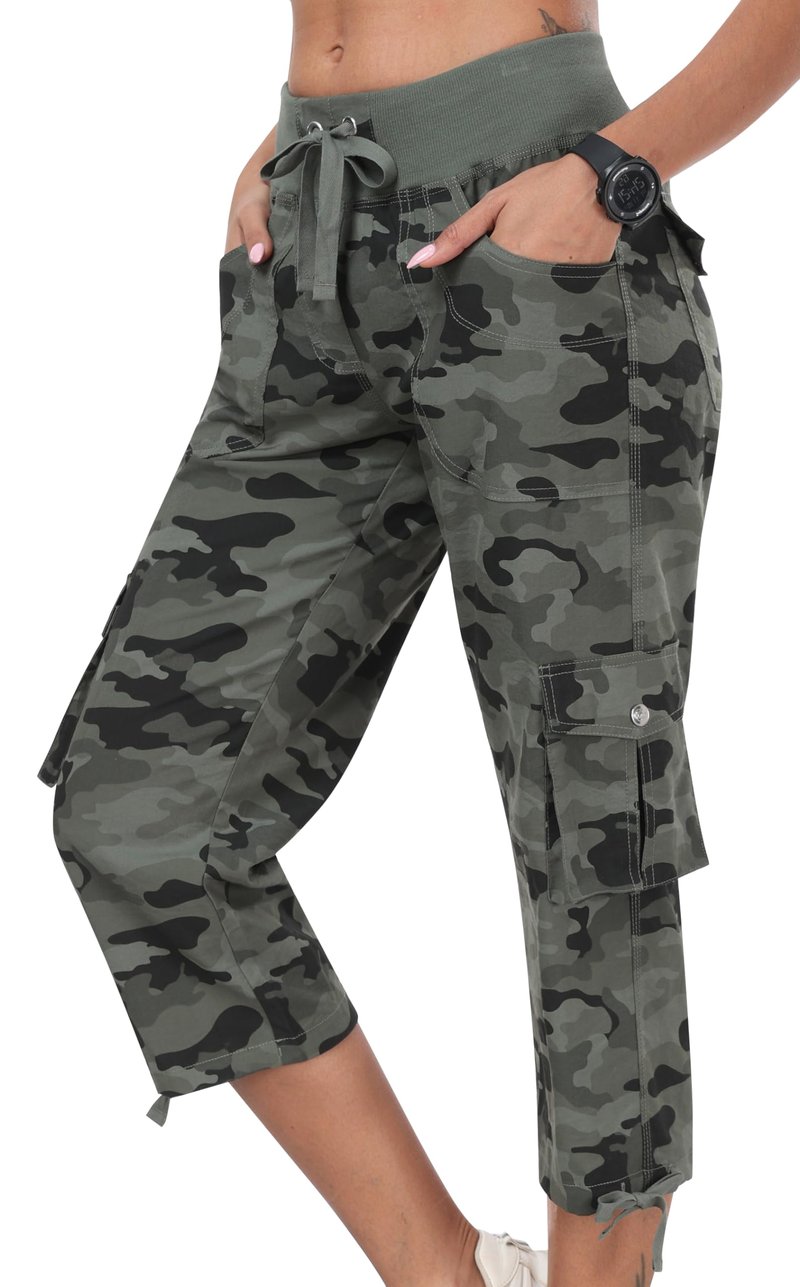 MoFiz Hiking Cargo Shorts for Women Outdoor Quick Dry Athletic Shorts for Boating Camping with Pockets Camo Green 3XL