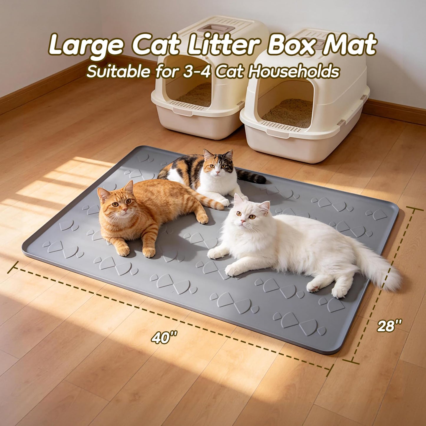 Vyrix Extra Large Cat Litter Mat, 40" x 28" Cat Litter Box Mat, Silicone Litter Trapping Mat, Soft on Kitty Paws & Easy to Clean for Floor, Waterproof/Urineproof Litter Pad for Indoor Cats