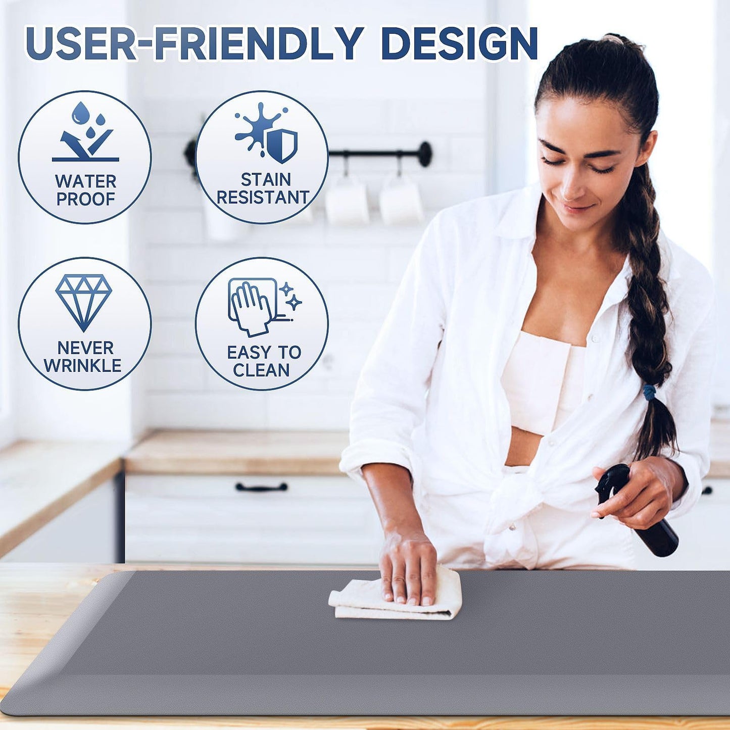 4/5 Inch Thick Kitchen Mat Anti Fatigue Mat Kitchen Rugs Kitchen Decor Non-Slip, Stain & Water Resistant, Kitchen Mats Desk Mat for Kitchen, Office, Workshop, Grey, 17'' x 60''