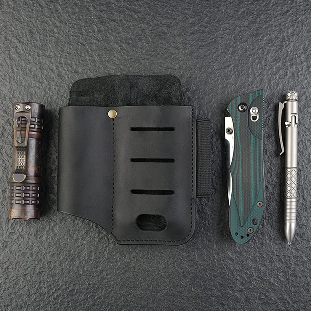 VIPERADE PJ15 Multitool Sheath for Belt, Leather Flashlight Holster, EDC Belt Organizer, Leather EDC Pocket Organizer, Flashlight Sheath