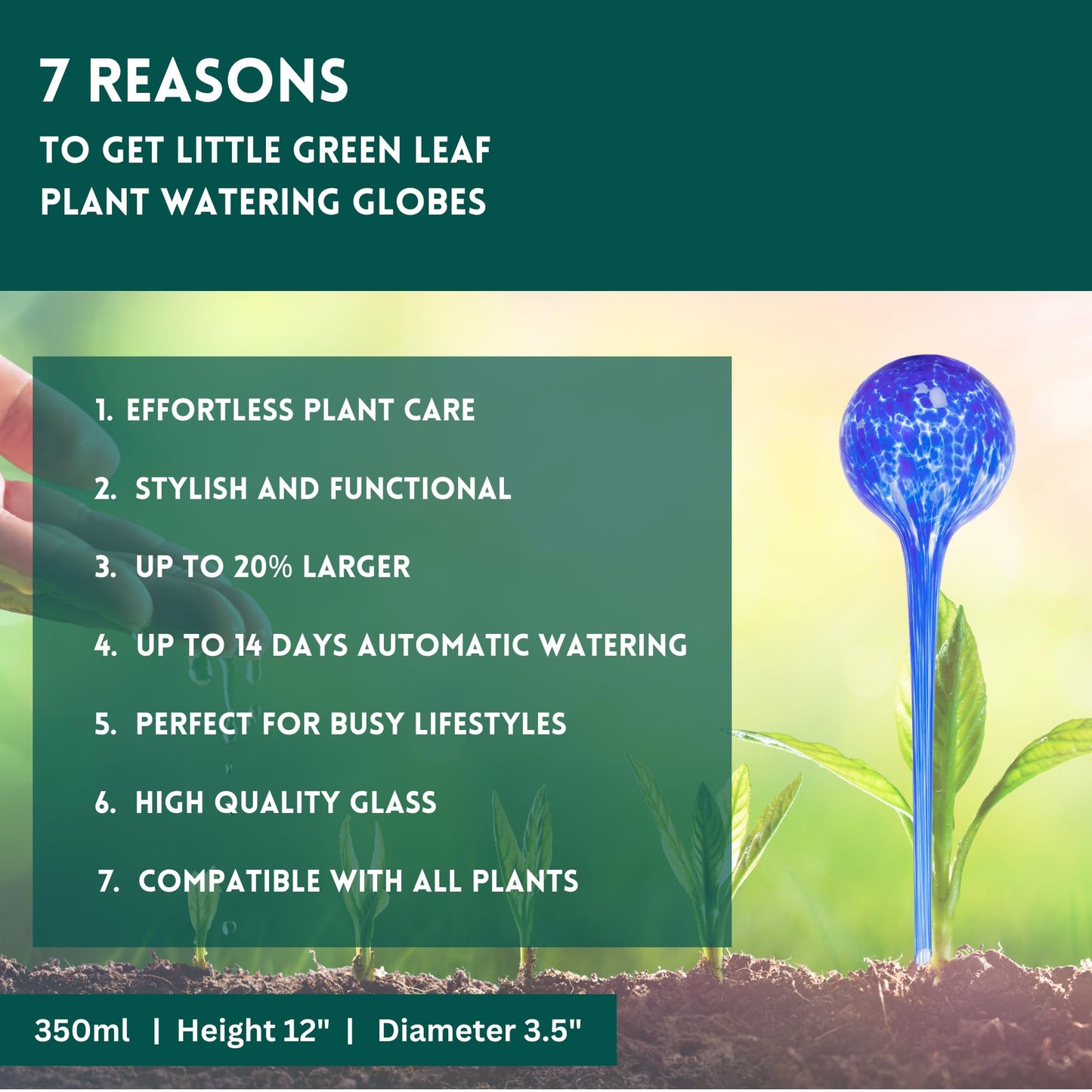 LGL Plant Watering Globes - Automatic Self Watering Globes. Decorative Self Watering Planter Inserts Made From Hand-Blown Durable Glass. Self Watering Spikes to Support Plant Health. 4 Pack x 350ml.