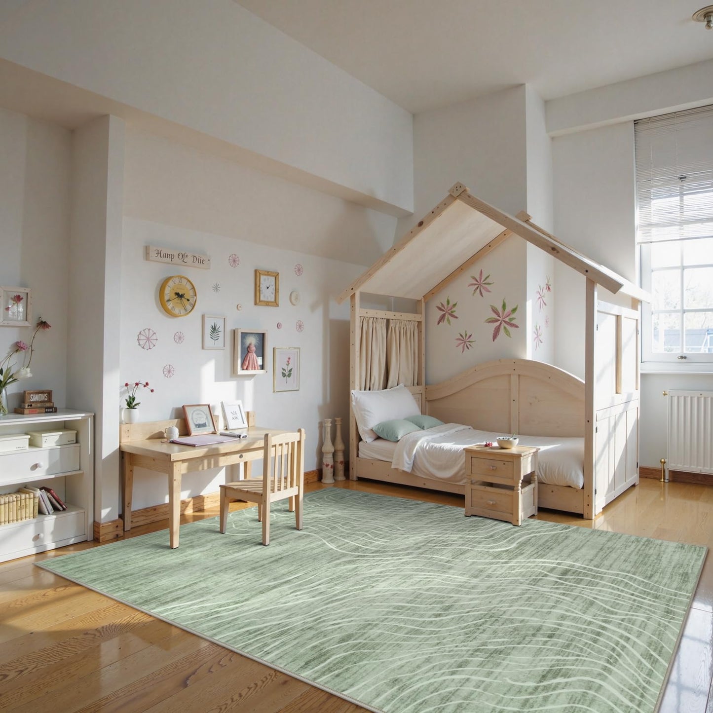 LIVEBOX 8x10 Modern Area Rugs for Living Room, Abstract Non-Slip Washable Rugs, Minimalist Wave Striped Neutral Boys Girl Nursery Area Rug for Bedroom, Carpet for Playroom Office(Sage Green,8'x10')