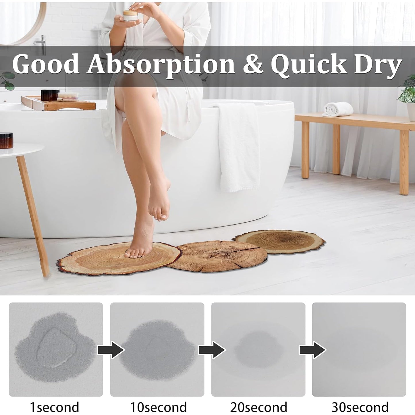 Natural Theme Trees Wood Bath Mat Rustic Bathroom Rugs Funny Non Slip Bathtub Decor Mats Super Absorbent Floor Carpet Machine Washable Quick Dry Bahtmat for Tub, Shower, Bedroom，Kitchen，15.7"x36.2"