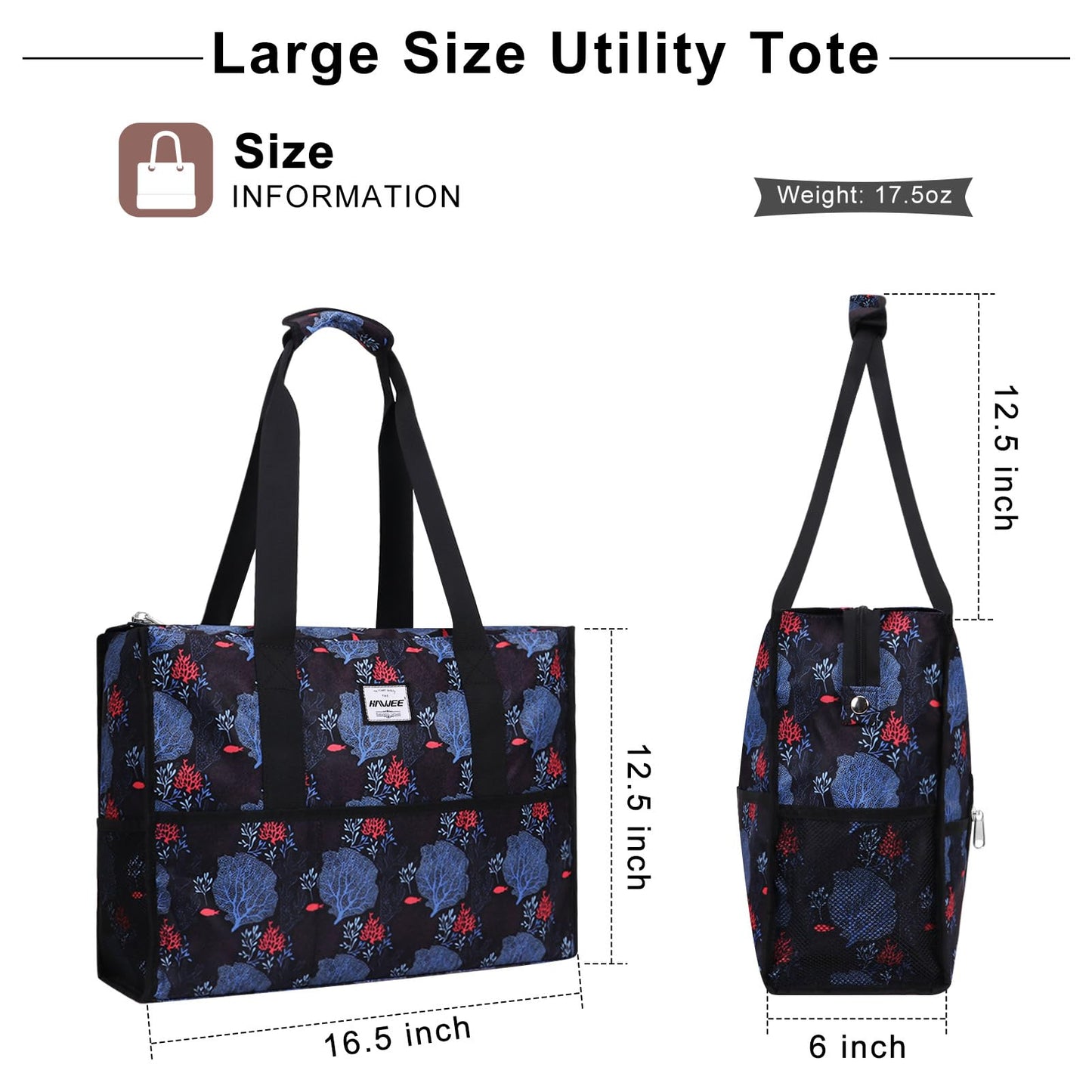 HAWEE Large Utility Bags for Women with Luggage Sleeve and 15.6” Laptop Pocket for Work Air-Friendly Travel Duffel Bag, Coral Leaf