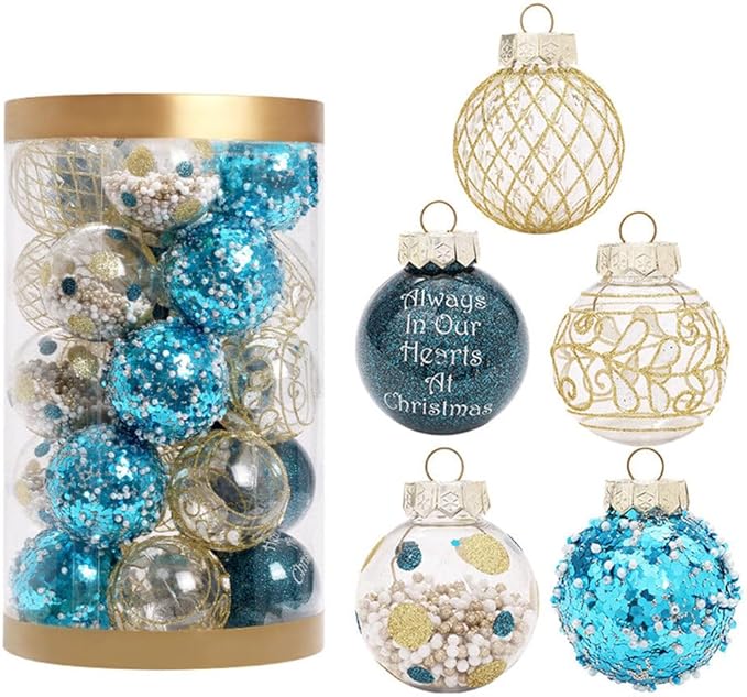 25Pcs Christmas Ornaments Sets 2.36” Christmas Ball Ornaments Christmas Tree Ornaments Shatterproof Xmas Balls Bulbs for Holiday Wedding Party Christmas Tree Decoration(Blue Gold)