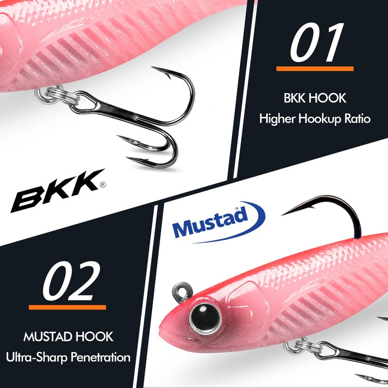 TRUSCEND Duramax Easy Catch TPE Soft Fishing Lures with BKK Hooks, Trembly Sinking and Vibrating Swim for More Bites, Pre-rigged Tear-Resistant Swimbaits for Bass, Trout, Crappie, Freshwater Saltwater