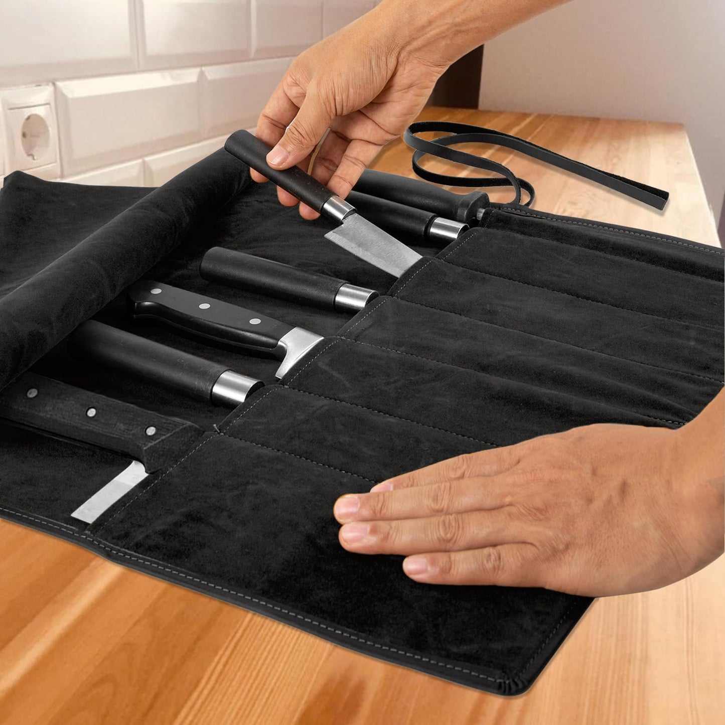 Genuine Leather Knife Roll, Knife Bags for Chefs Professional, Small Chef'S Knife Case Holder, Knives Holders Protectors with 7 Slots