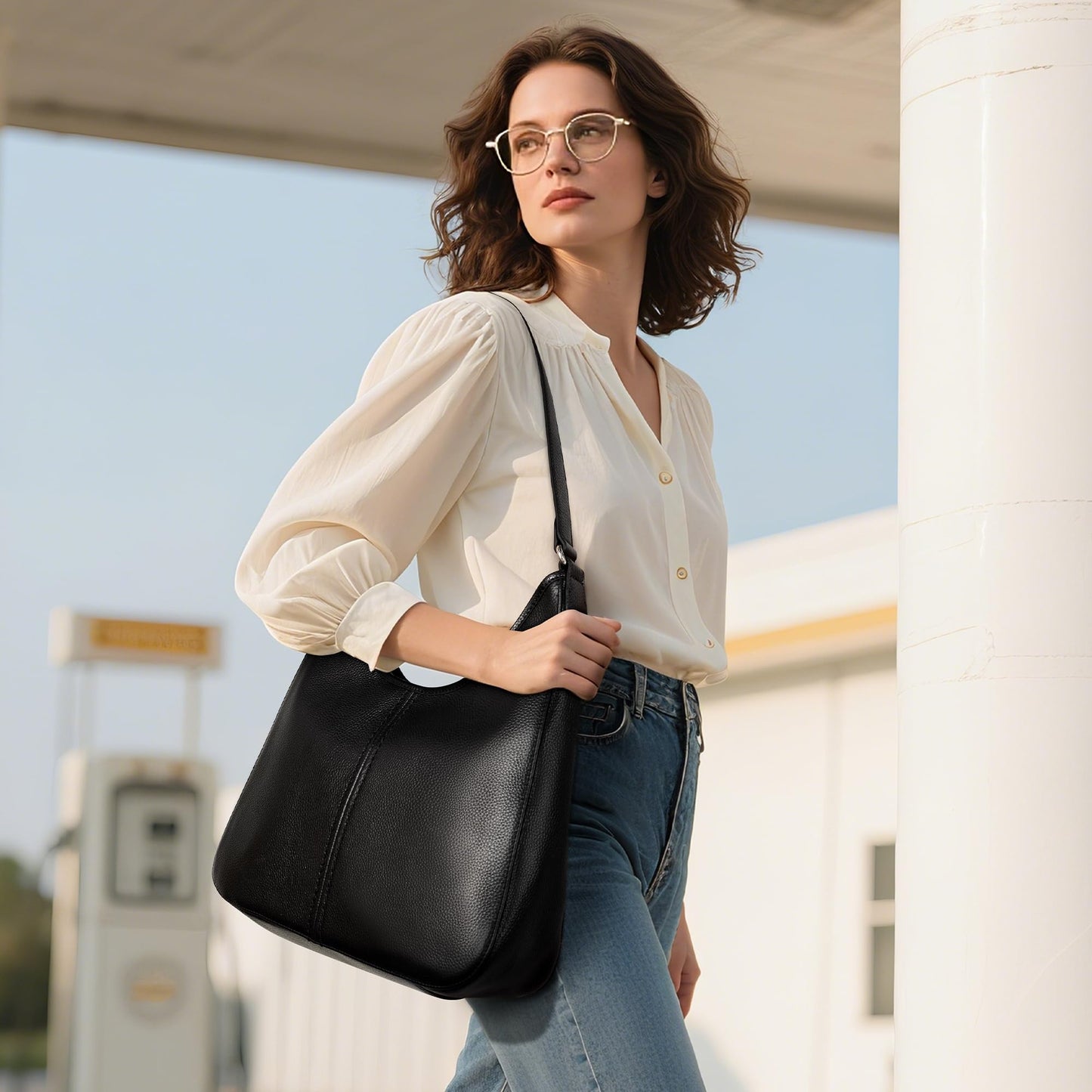 befen Genuine Leather Hobo Bags for Women, Soft Real Leather Women's Shoulder Bag Handbags, Leather Shoulder Hobo Purse Designer Bags with Adjustable Strap for Daily Work Travel Fall Fashion, Black