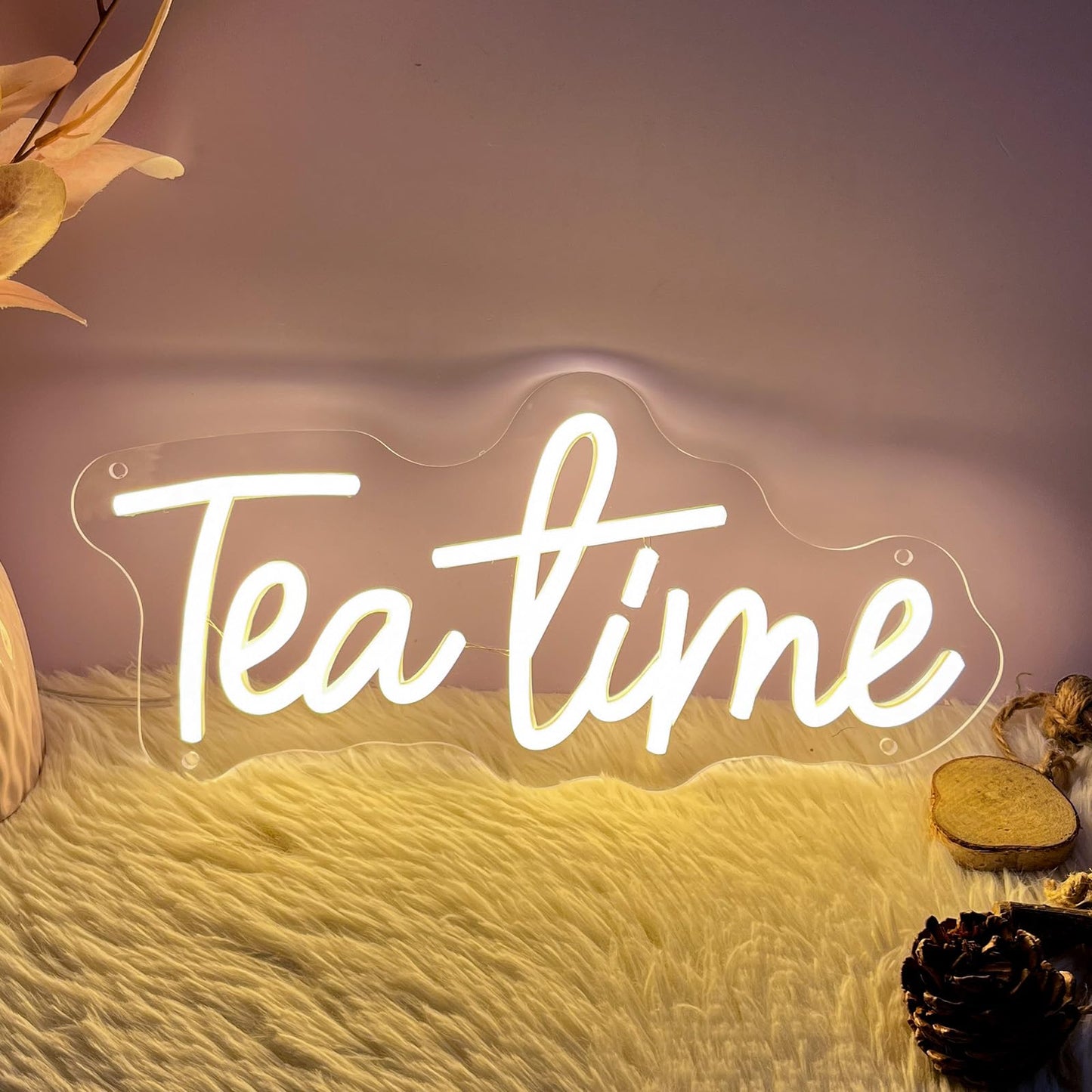 Tea Time Neon Sign for Wall Decor Customized Led Neon Light Sign Personalized Birthday Marry Wedding Christmas Gift Sign Party Bedroom Bar Home Room (Warm White,35×15.9 CM)