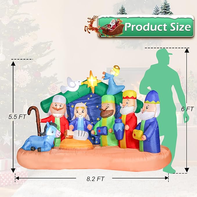 Christmas Inflatables Outdoor Decoration Nativity Scene Inflatable Christmas Blow Up Yard Decorations Nativity Sets with LED Lights Outdoor Indoor Holiday Party Lawn Yard Decor