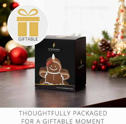 Luminara Flameless Candle Moving Flame LED with Timer, Real Unscented Wax Gingerbread Girl Figural 4.6"x5.5", Battery Operated Christmas Holiday Decor, Remote Compatible (Batteries Not Included)