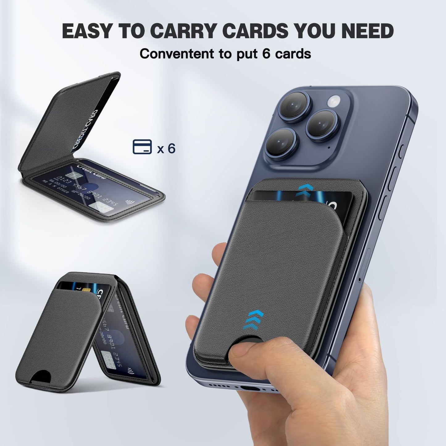 QYQBOON Mag-Safe Wallet Magnetic Wallet for Phone Lightweight Magnetic Phone Pouch Stand Adjustable Leather Mag-Safe Card Holder for iPhone 17/16/15/14/13/12 Series, Not for iPhone 13/12 Mini (Black)