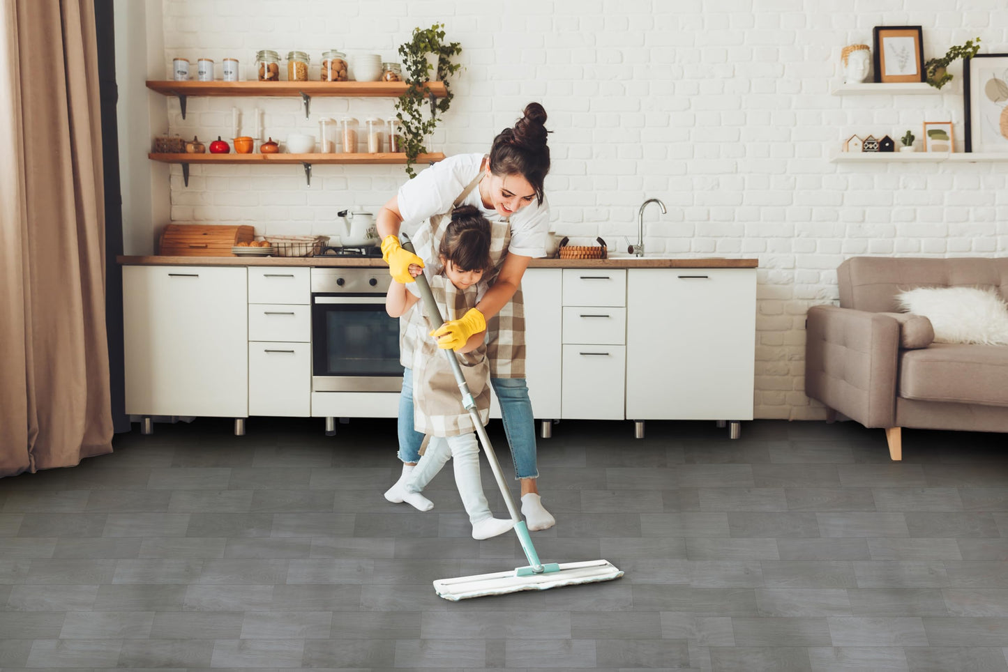 Oxdigi Vinyl Flooring Roll 32 sq.ft | 3'4"W x 9'10"L, PVC Leather-Like Linoleum Floor Covering, Waterproof Durable Heavy Vinyl, Easy to Install with Tape, Removable- No Adhesive Backing, Grey Oak