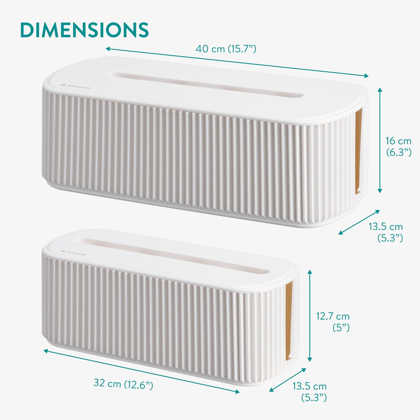 Navaris Ribbed Cord Boxes - Stylish Cable Management Box - Cord Wire Organizer to Hide Cords - Power Strip Hider Storage Box - for Desk Desktop & TV Cable Management - Set of 2