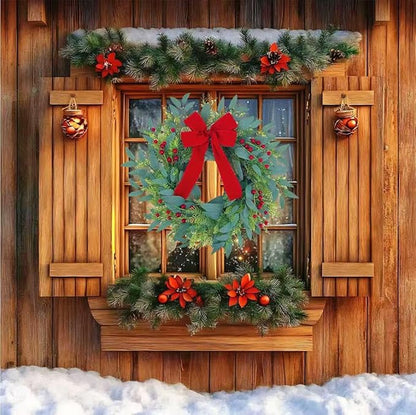 20 Inch Christmas Wreath for Front Door,Artificial Realistic Green Leaves with Red Bow, Used for Window, Wall, Porch, and Other Indoor and Outdoor Home Decorations