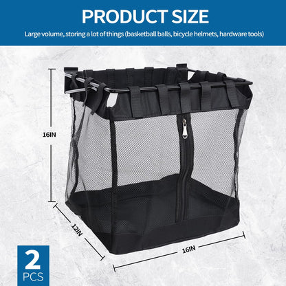 2Pcs Large Slatwall Baskets Mesh Slatwall Baskets with Zipper Mounted Storage Baskets Hanging Slatwall Accessories for Shops Rooms Storage Display Organizing(16 * 12 * 16inch)