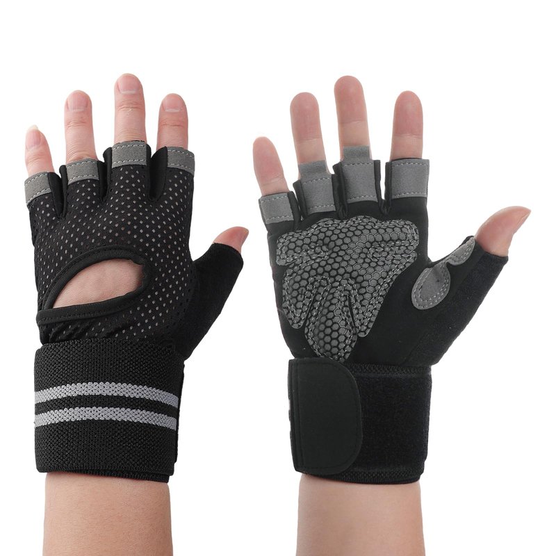 Greenery-GRE Workout Gloves with Wrist Support Weightlifting Gloves for Men Women Non-Slip Gym Gloves Fingerless Training Exercise Fitness (1, Black, X-Large-Men)