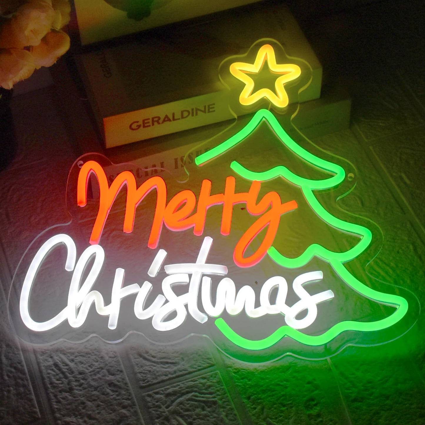 UExnkj-Y Merry Christmas Neon Sign for Wall Decor, Dimmable Christmas Tree Neon Signs LED Light up Sign with USB Powered for Bar Man Cave Club Party Room Shop Window Bedroom Decor Gifts