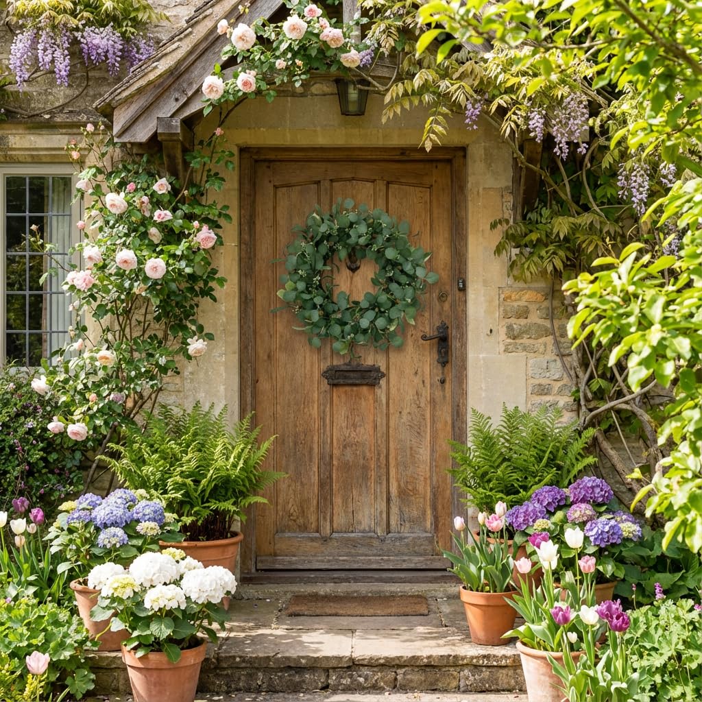 GinzeTop 24 Inch Eucalyptus Wreath for Front Door, Large Artificial Greenery Wreaths with Olive Leaves and Berries, Farmhouse Spring Summer Decor for Porch, Wall, Window, All Season