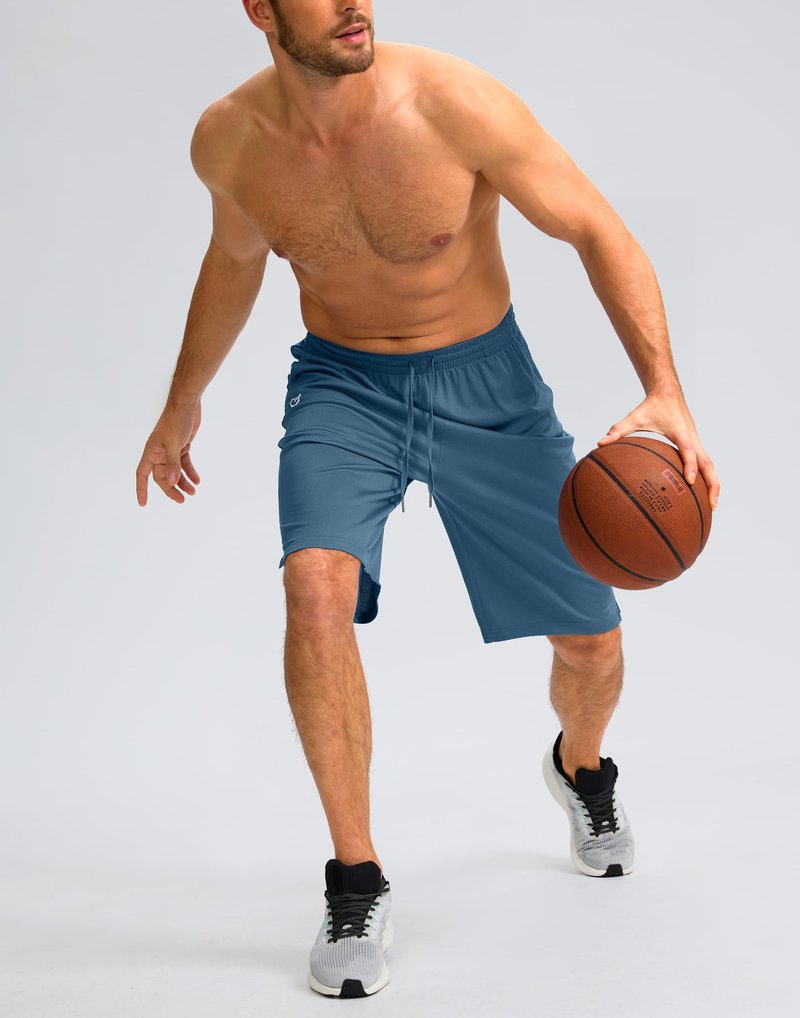 G Gradual Men's Athletic Shorts with Pockets 9" / 11" Long Basketball Shorts Lightweight Quick Dry Gym Workout Shorts for Men(Dusty Blue,L)