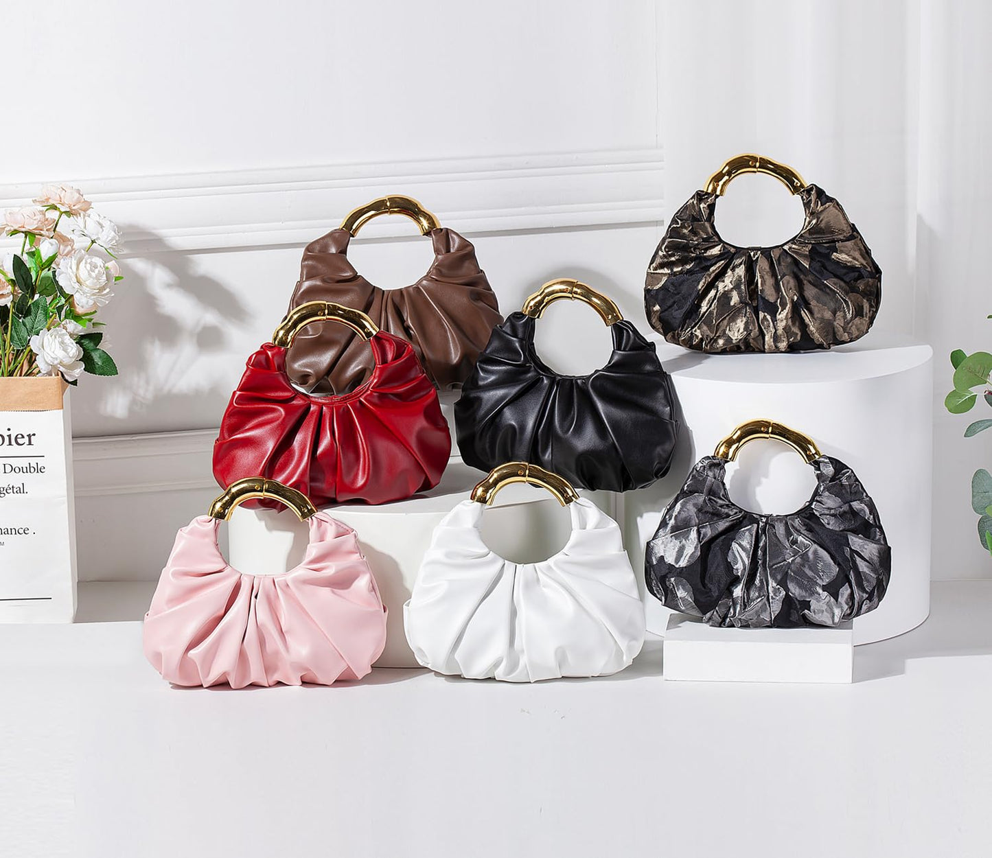 PLGYLG Clutch Purse for Women Soft Pleated PU Evening Clutch Handbags Cloud-Shaped Handle Bag for Wedding Prom Party Casual Daily