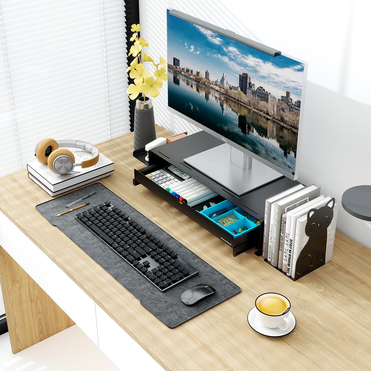 Nxmateland Heavy Duty Metal Monitor Stand, Strong Support Desk Organizer with Storage Shelf, Ergonomic Riser for Computer, Laptop & Printer, Space-Saving Desktop Organizer for Office Home