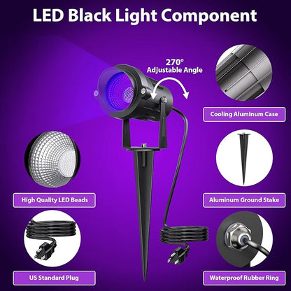 Onforu 18W Black Light Spotlight Outdoor, IP65 Waterproof Blacklight Spot Lights, 385-400nm Wavelength, Plug-in Halloween Black Lights for Glow Party, Body Paint, Stage Lighting, Neon Decor (3 Pack)