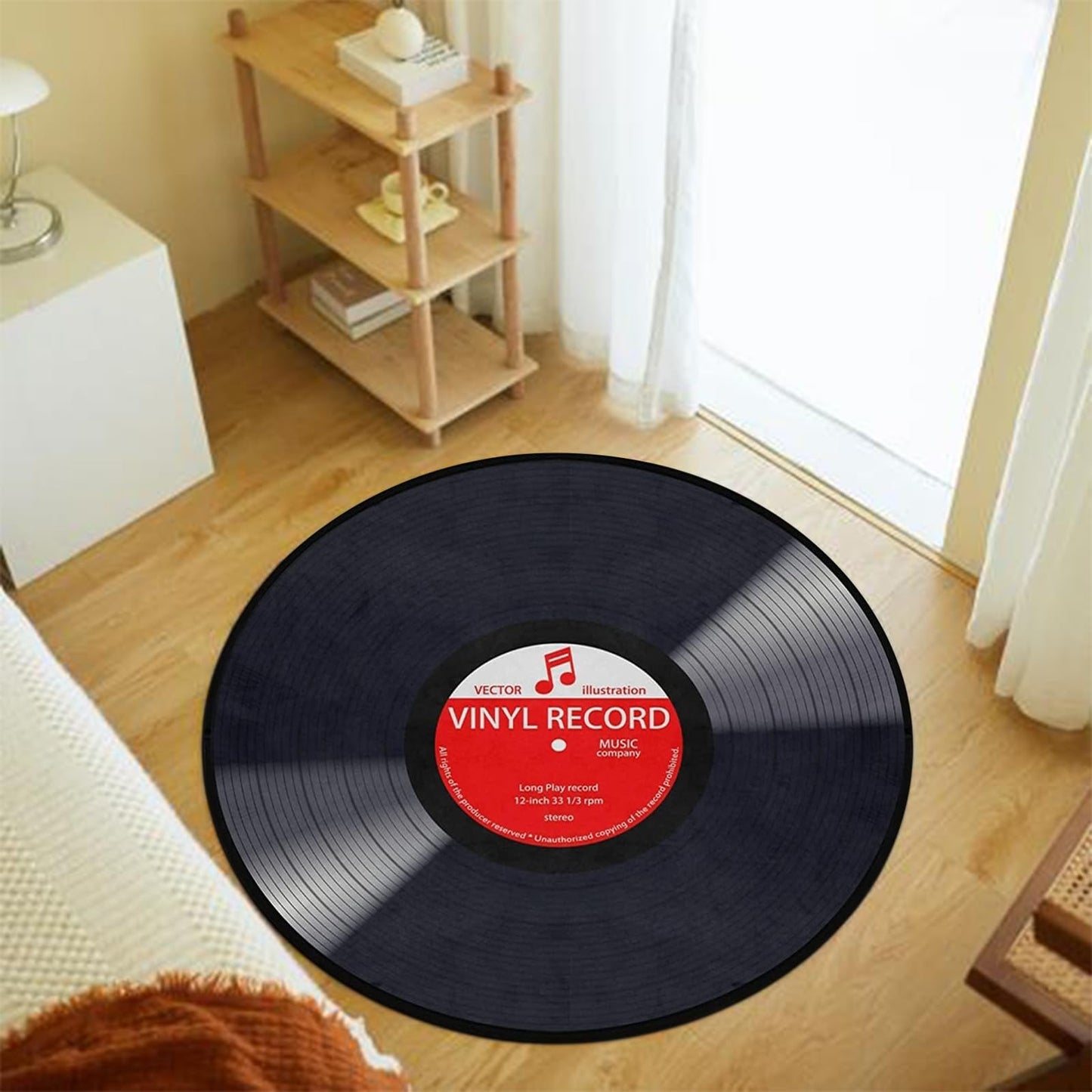 keepcute Music Record Black Round Area Rug for Bedroom Living Room Study Playing,Non-Slip Floor Mat Carpet Home Decor Rugs, 3' Diameter