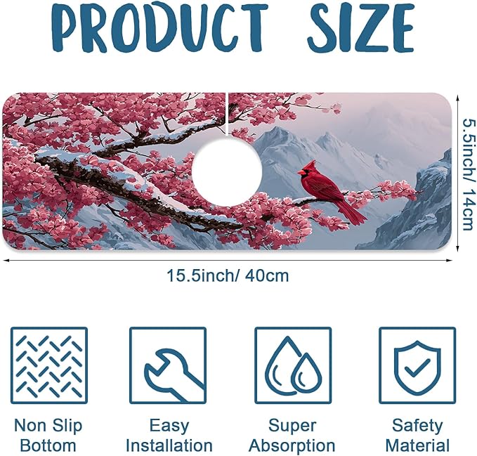 Christmas Welcome Winter Sink Faucet Absorbing Mat Cardinal Bird Super