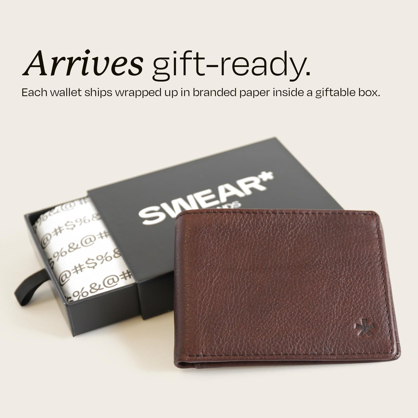 Swear Brands Full-Grain Leather Wallet | Slim RFID Blocking Bifold Design with Cash Pocket & Card Pull Strap | Holds 1-12 Cards | Stylish & Durable (Walnut)