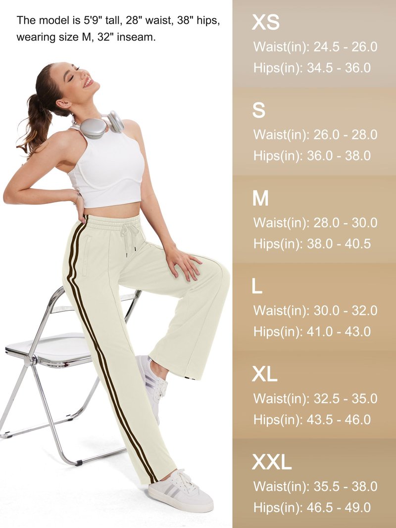 Tapata Petite Women's 28" Inseam Casual Pants Track Athletic Sweatpants Warm Up Loose Side Stripe Street Slacks, Beige, L