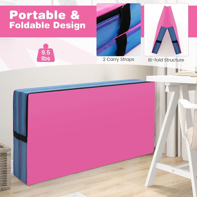 Goplus Thick Folding Gymnastic Mat - 4" Bi-Fold Fitness Mat with Carrying Handles & PU Leather Cover | Ideal for Home Gym Workouts