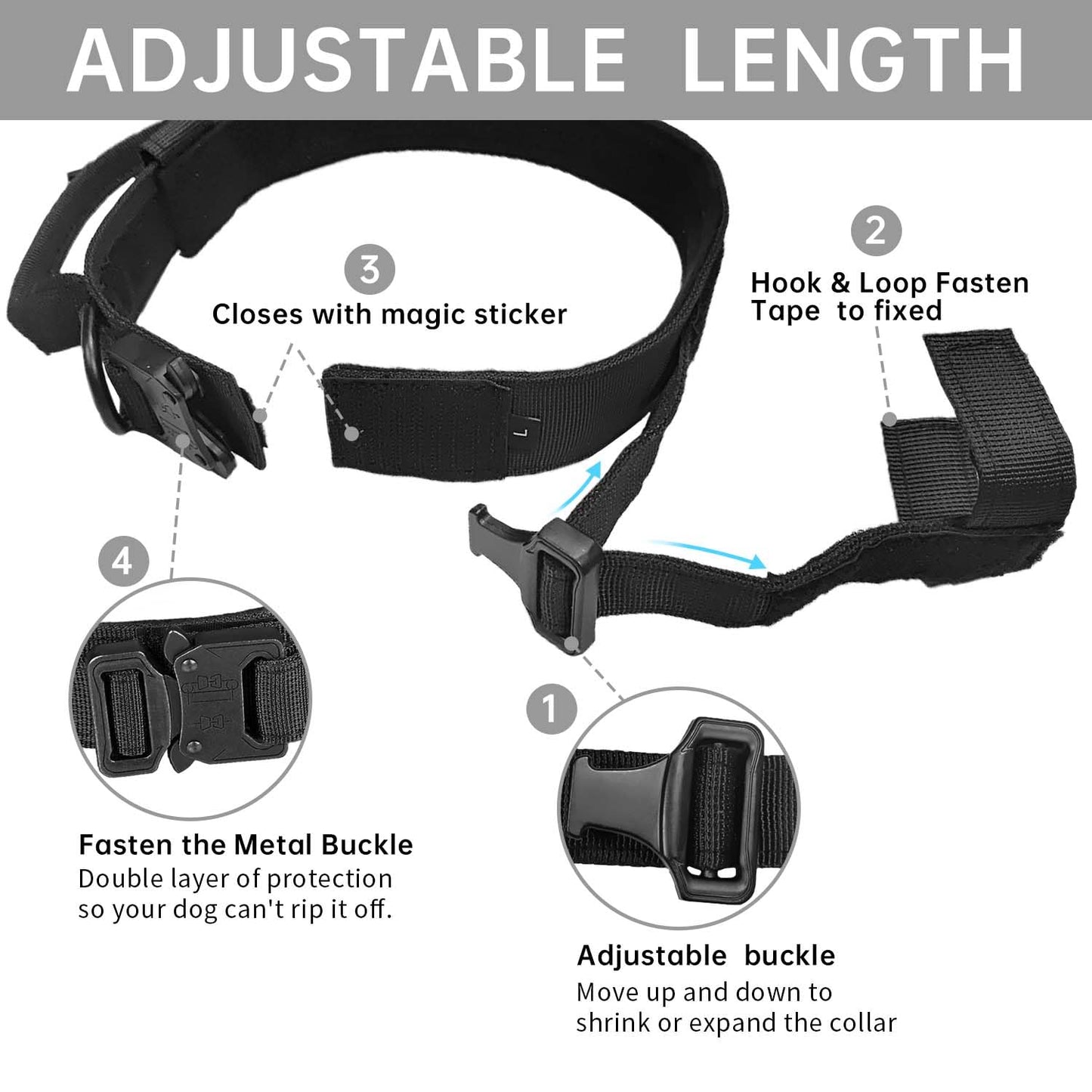 Tactical Dog Collar with Handle - Adjustable Nylon Training Military Dog Collar with Heavy Duty Metal Buckle Collar for Medium Large Dogs,with Patch