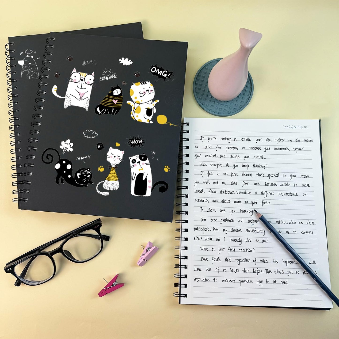 Ouzoustate Lined Spiral Notebook B5 Black Journal 7.48'' X 10.18''-4 Pack 7mm College Ruled Hardcover Notebooks 160 Pages 100GSM Thick Paper for Note Taking School Office Supplies