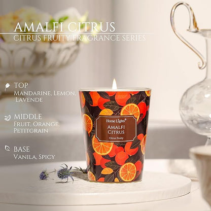HomeLights 1-Wick Candles for Home Scented - 6.7oz Soy Wax Blend Candle Long-Lasting Fragrance, Eclectic Mixed Styles Home Decor and Housewarming Gifts, Amalfi Citrus