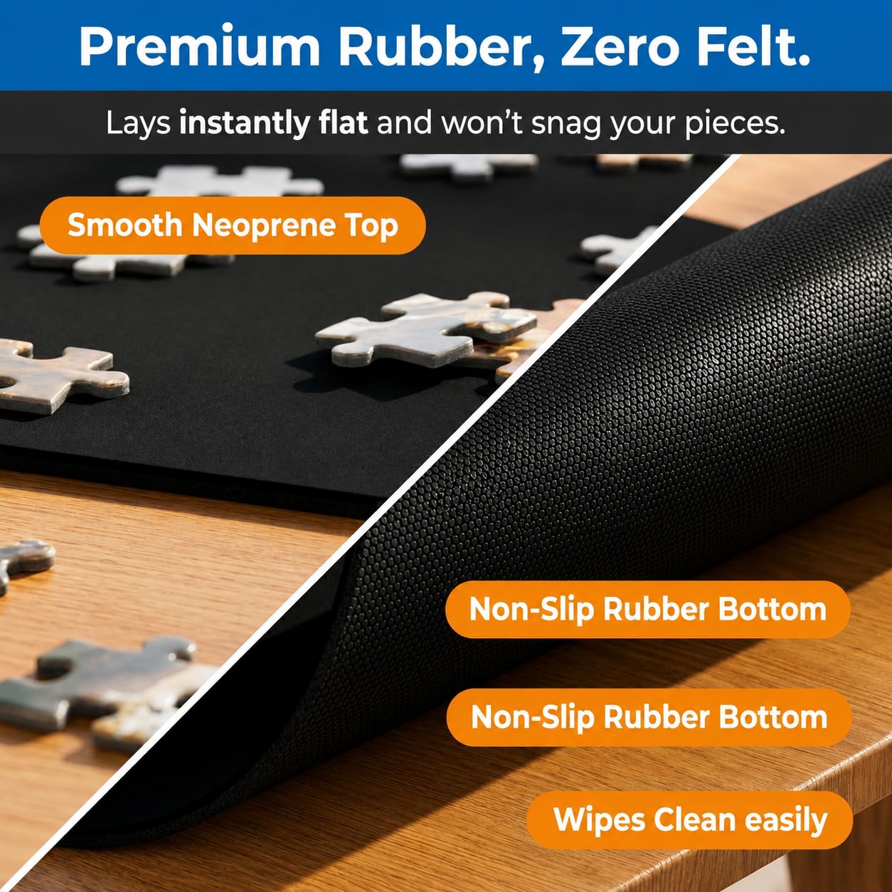 Jigsaw Puzzle Mat Roll Up – 47" x 26" | 3 Sorting Trays, 3 Fastening Straps, Foam Tube, & Travel Friendly Storage Bag | Non-Slip Rubber Puzzle Matt Rollup - Up to 1500 Pieces