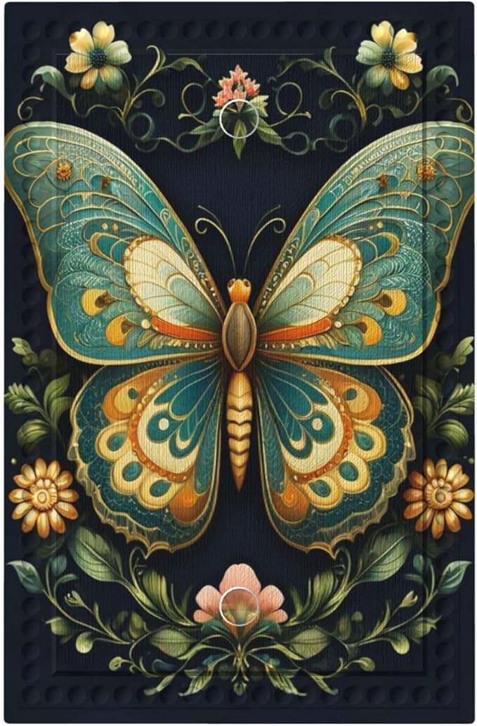 Butterfly Ornate with Flower Light Switch Covers No Device Wall Plate 1 Gang Decorative Blank Switchplate Electrical Faceplate for Country Living Bedroom Decor