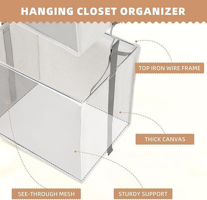 STORAGE MANIAC 2-Shelf Hanging Closet Organizer, Cloth Hanging Closet Shelf