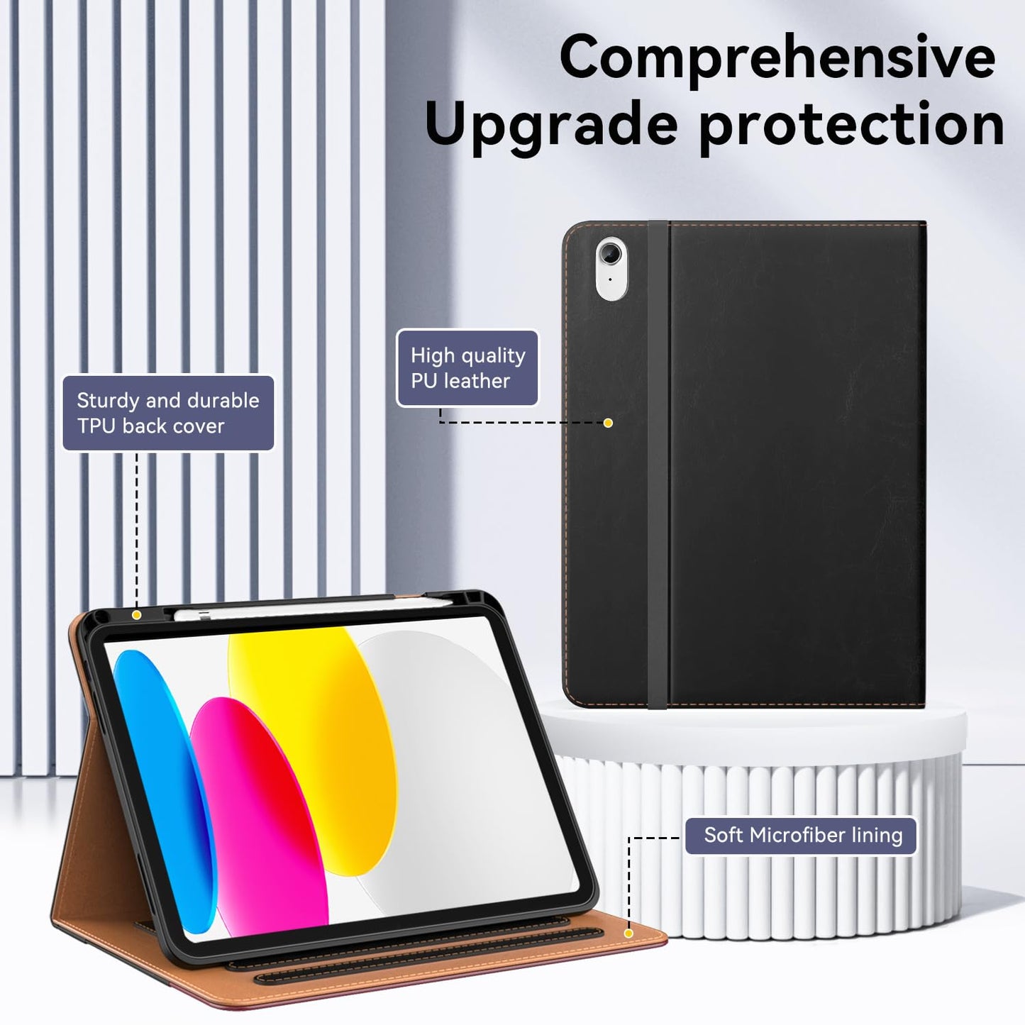 OKP Case for iPad A16 11th Generation 2025 / 10th Gen Case 2022, for 11 Inch / 10.9 Inch iPad Multi-Angle Viewing PU Leather Stand Cover with Pencil Holder & Pocket, Auto Sleep/Wake, Black Brown
